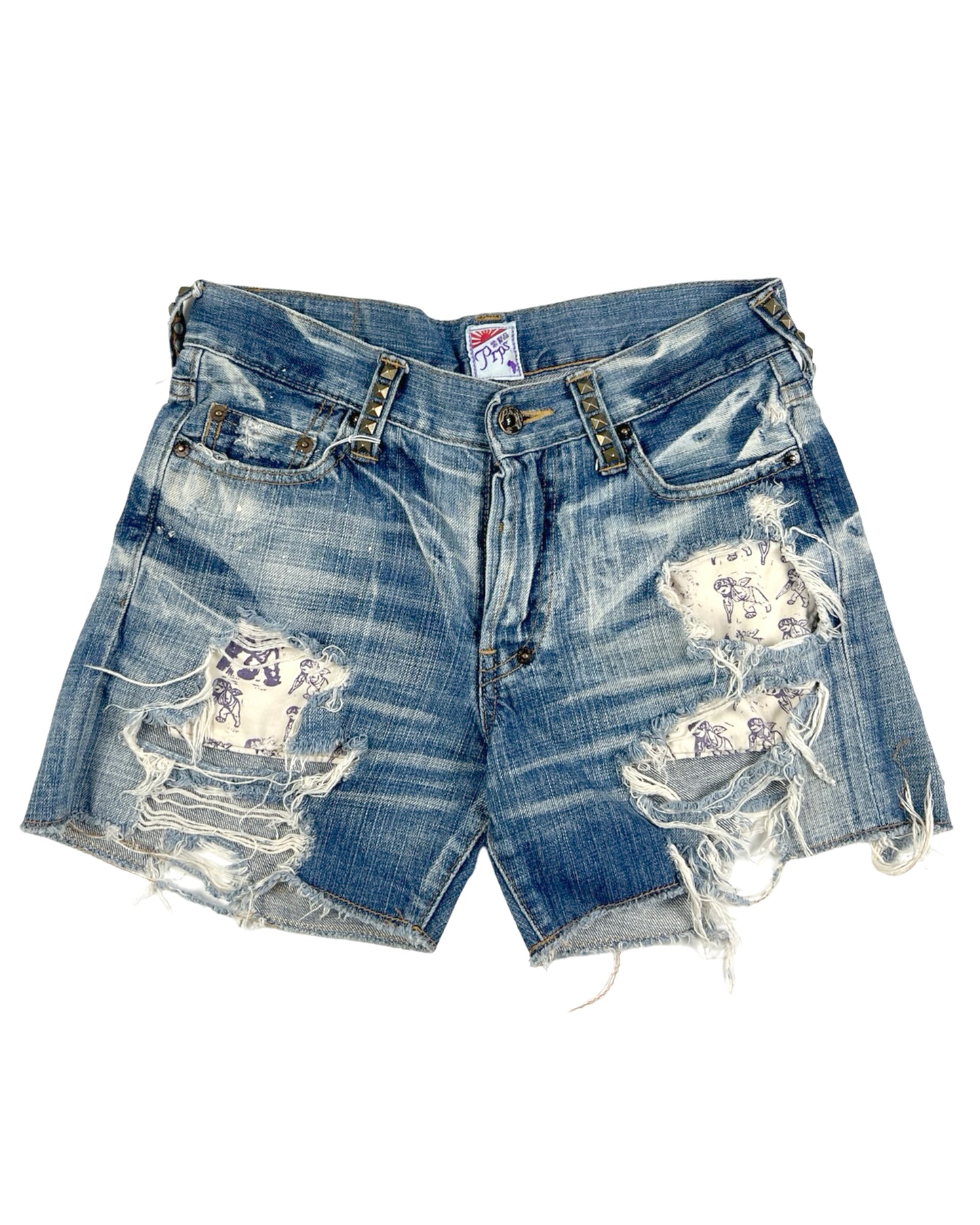 Mid 2000’s PRPS Studded Distressed Denim Shorts Made in Japan