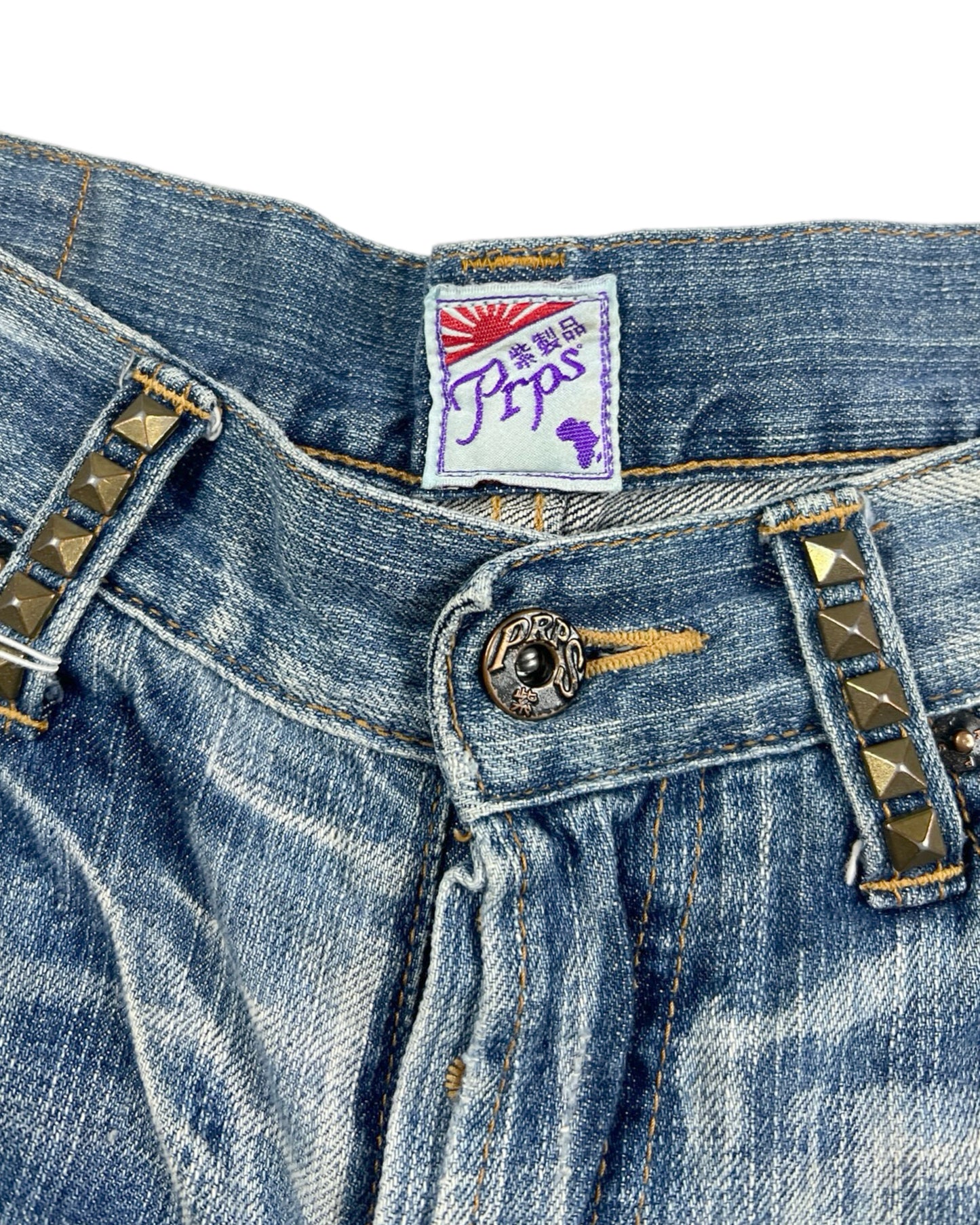 Mid 2000’s PRPS Studded Distressed Denim Shorts Made in Japan
