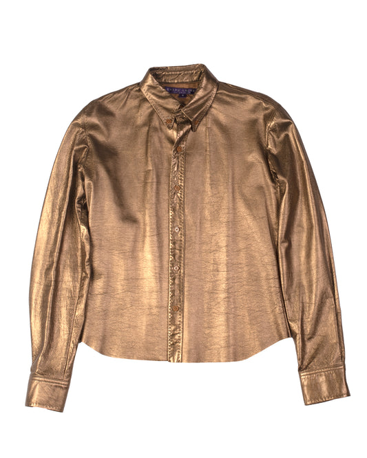 Ralph Lauren Purple Label Leather Button Down Shirt