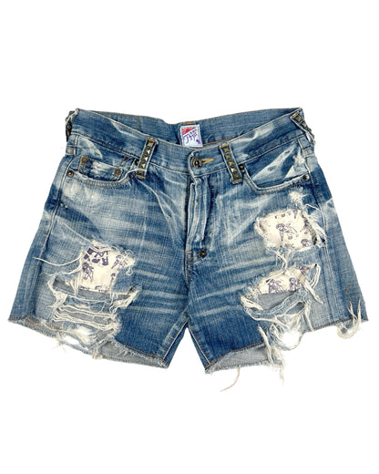 Mid 2000’s PRPS Studded Distressed Denim Shorts Made in Japan