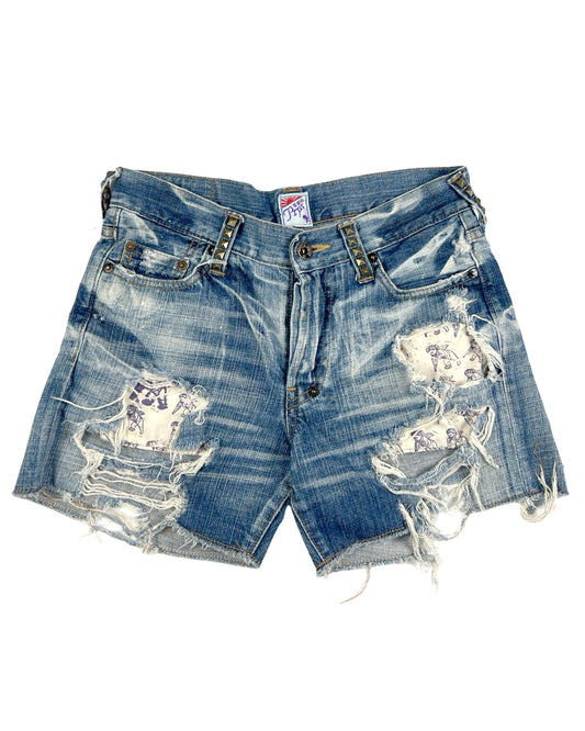 Mid 2000’s PRPS Studded Distressed Denim Shorts Made in Japan