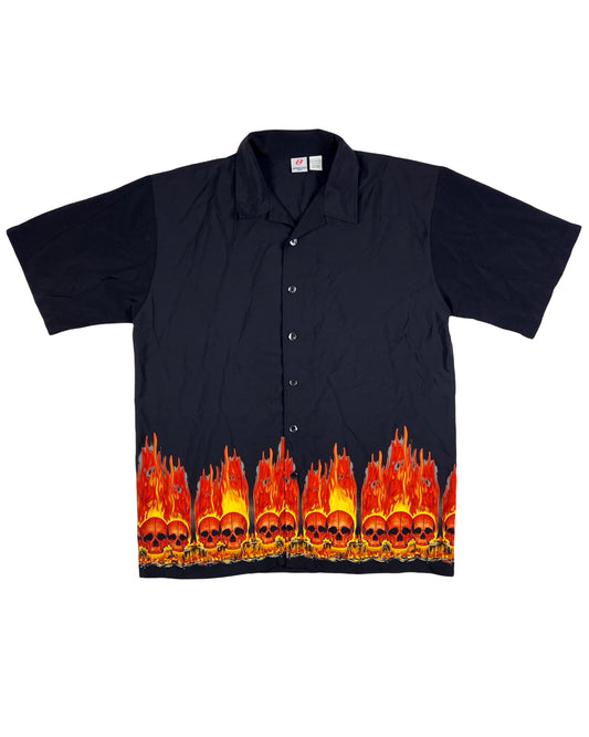 Anchor Blue Flaming Skull Black Shirt